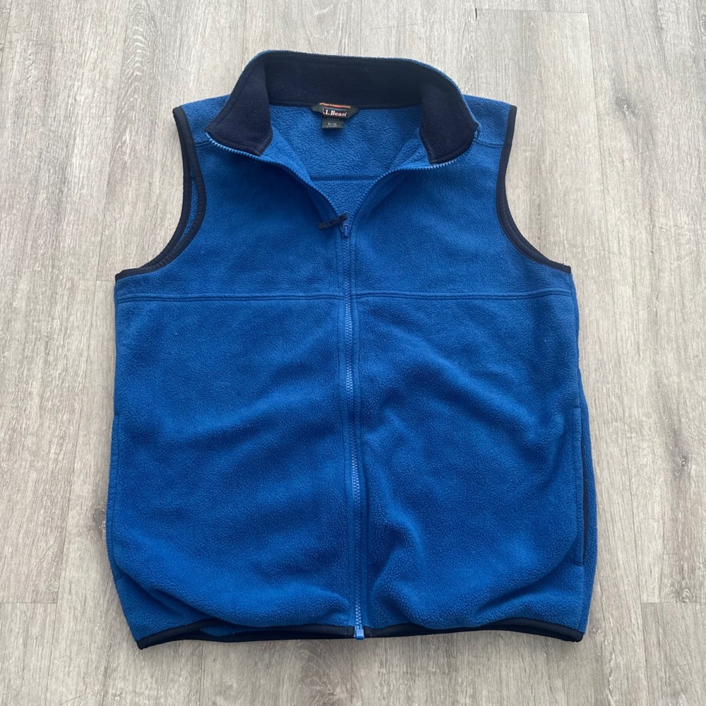 Vintage LL Bean Fleece Vest Mens small youth XL Blue Full Zip Outdoor